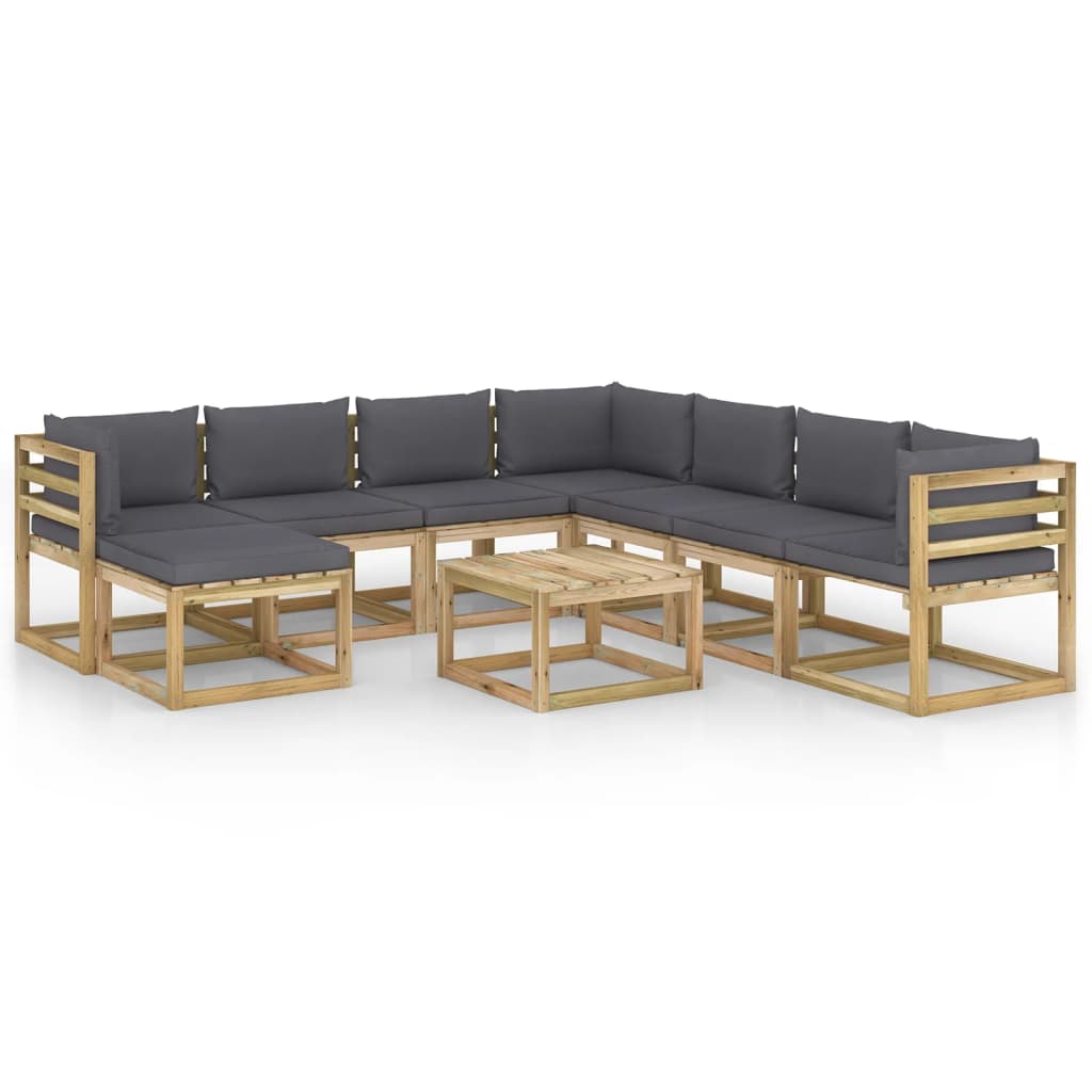 Set mobilier de gradina cu perne, 9 piese, lemn de pin tratat