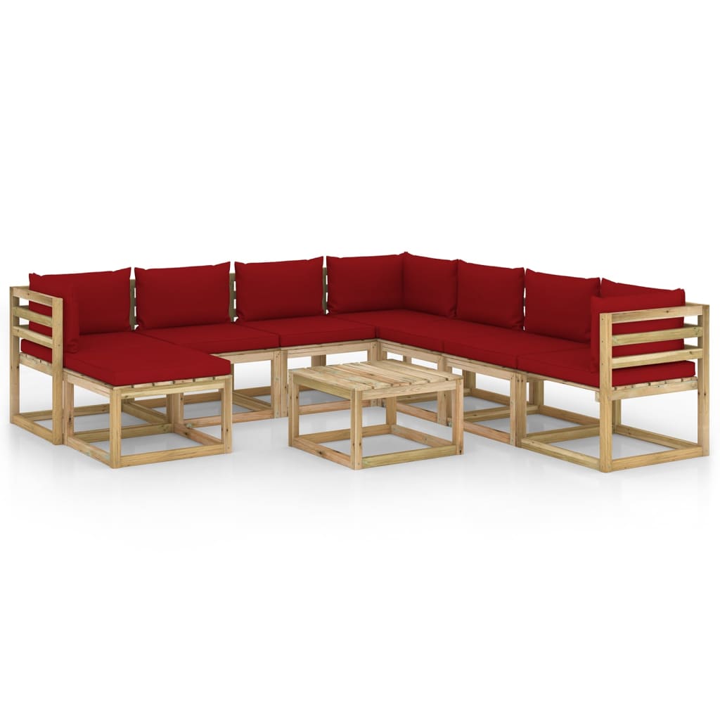 Set mobilier de gradina cu perne, 9 piese, lemn de pin tratat