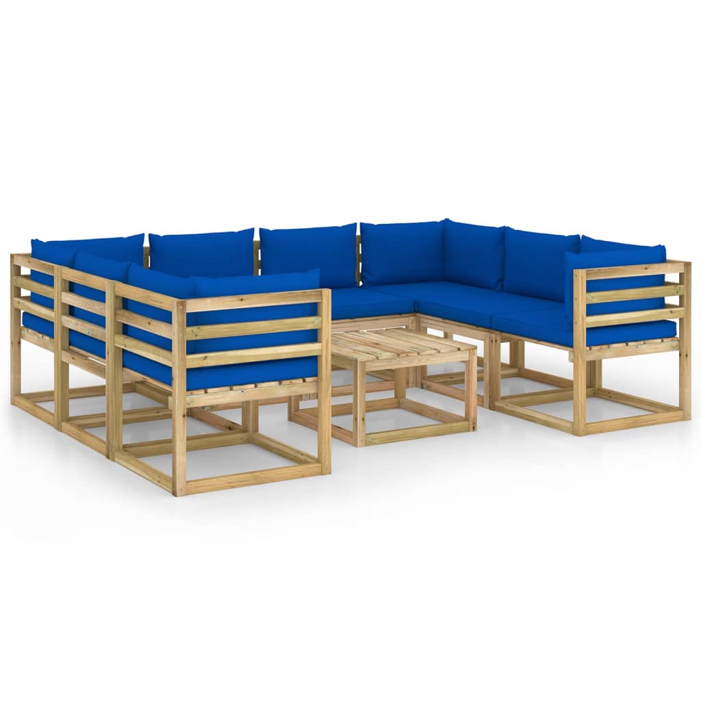 Set mobilier de gradina cu perne, 9 piese, lemn de pin tratat