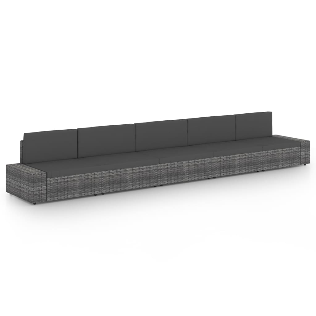 Set mobilier de gradina cu 3 canapele de mijloc si 2 canapele de colt cu perne vidaXL, Poliratan, Gri/Antracit