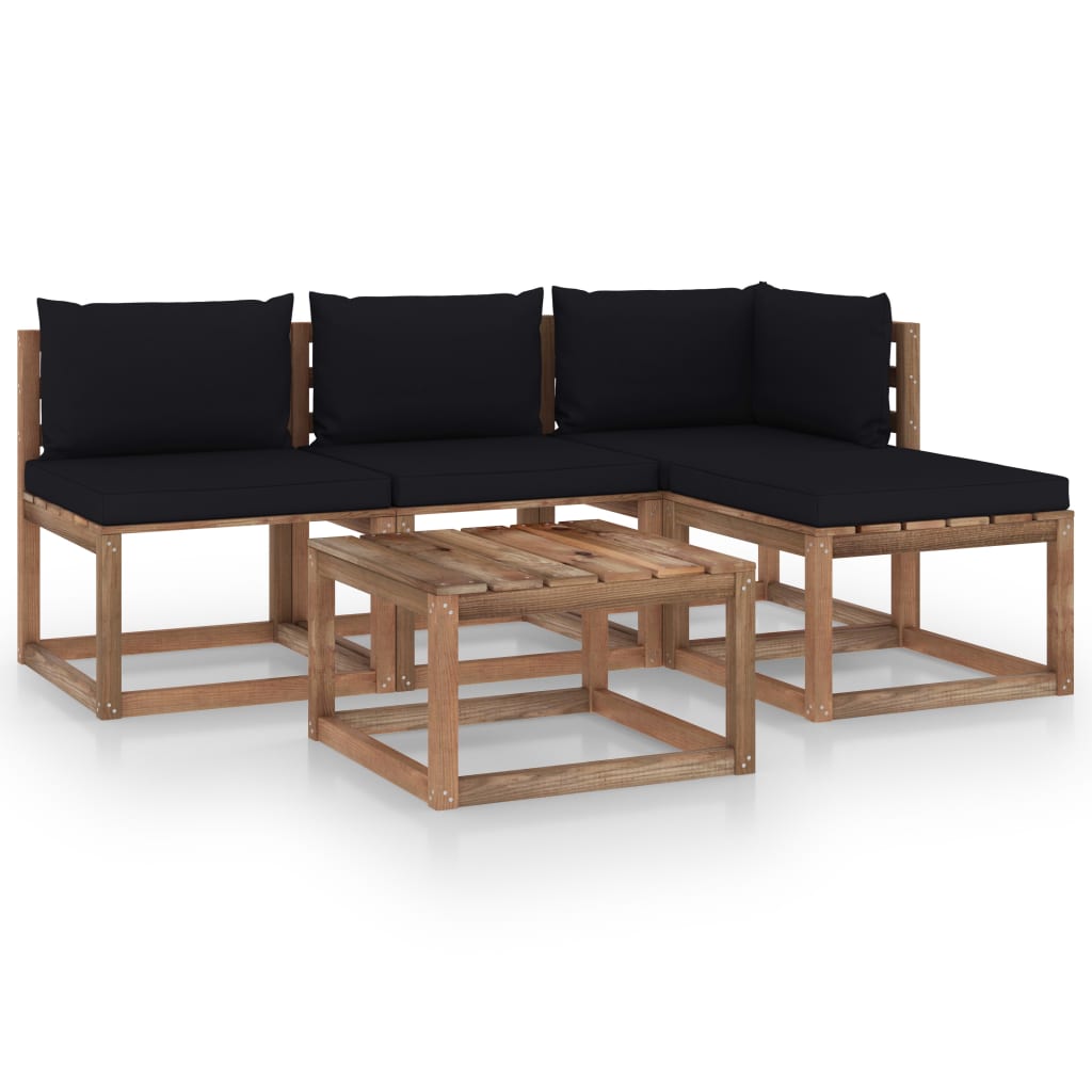 Set mobilier gradina paleti, cu perne, 5 piese, lemn pin tratat