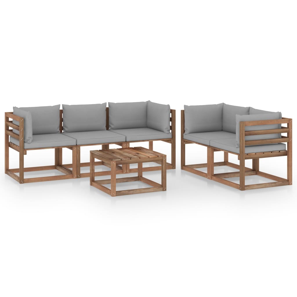 Set mobilier de gradina cu perne gri, 6 piese