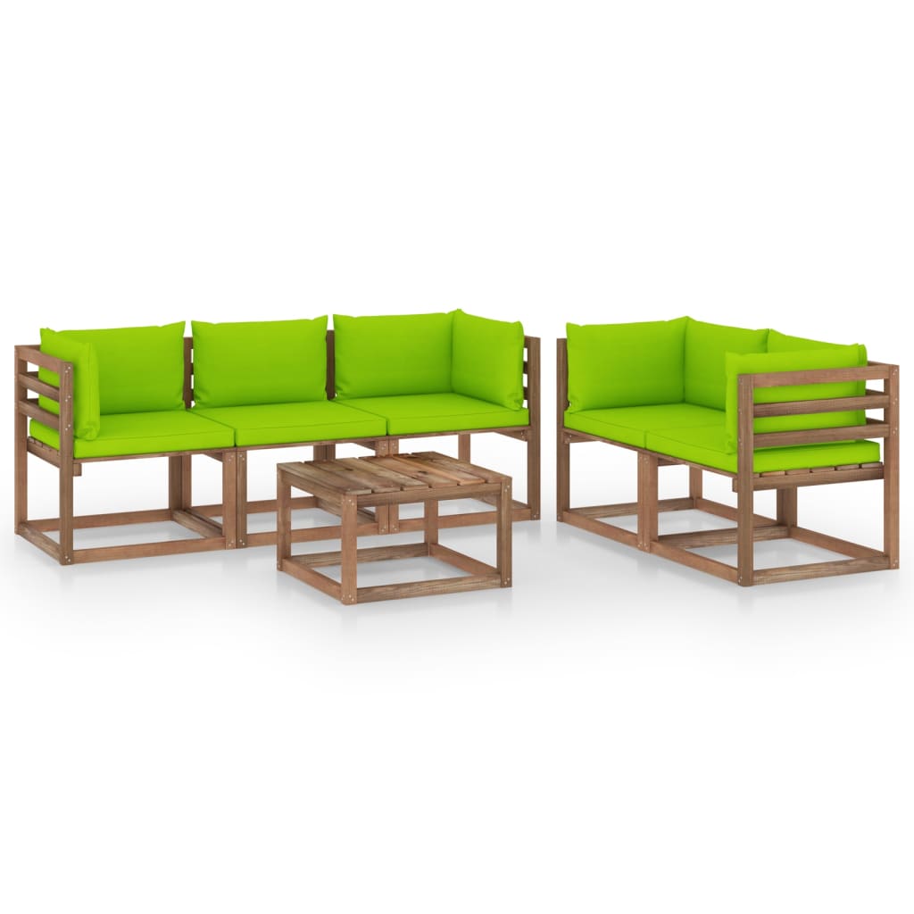Set mobilier de gradina cu perne verde aprins, 6 piese