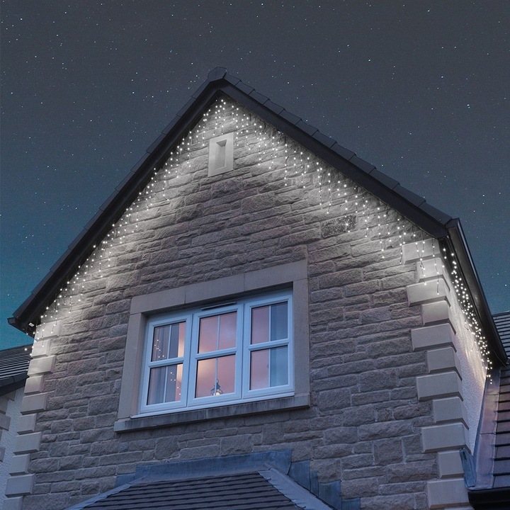 Instalatie Craciun Profesionala de Exterior IP65, 160 m, 3840 Led-uri Mari, Franjuri, Alb rece, Flash, Alimentator, Interconectabila, Fir Negru Cauciucat, 220v, Southern Sky