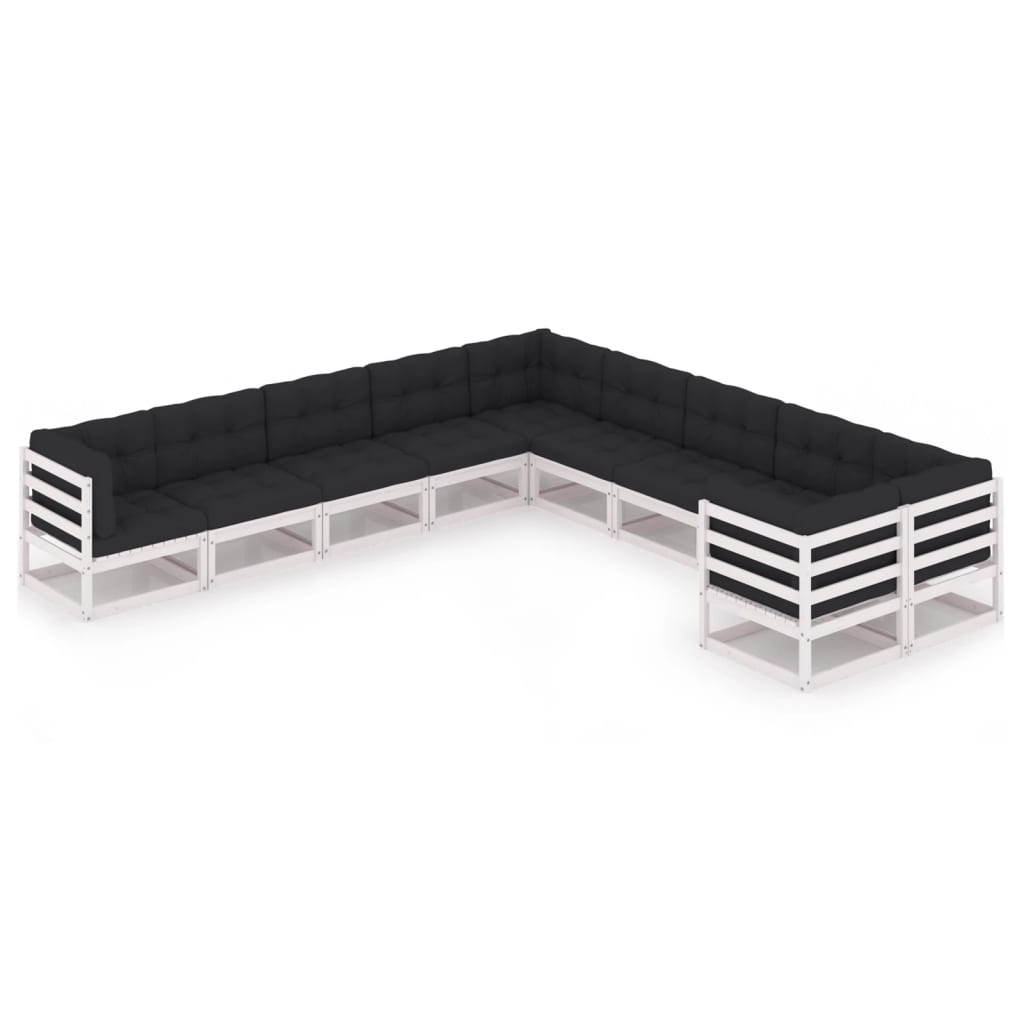 Set mobilier de gradina cu 6 canapele de mijloc si 4 canapele de colt cu perne vidaXL, Lemn, Alb/Antracit