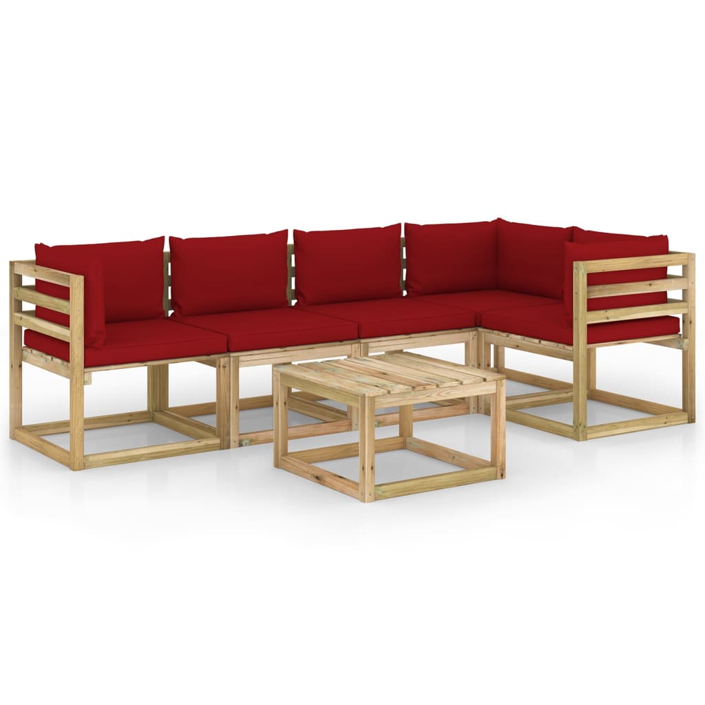 Set mobilier de gradina cu perne, 6 piese, lemn de pin tratat