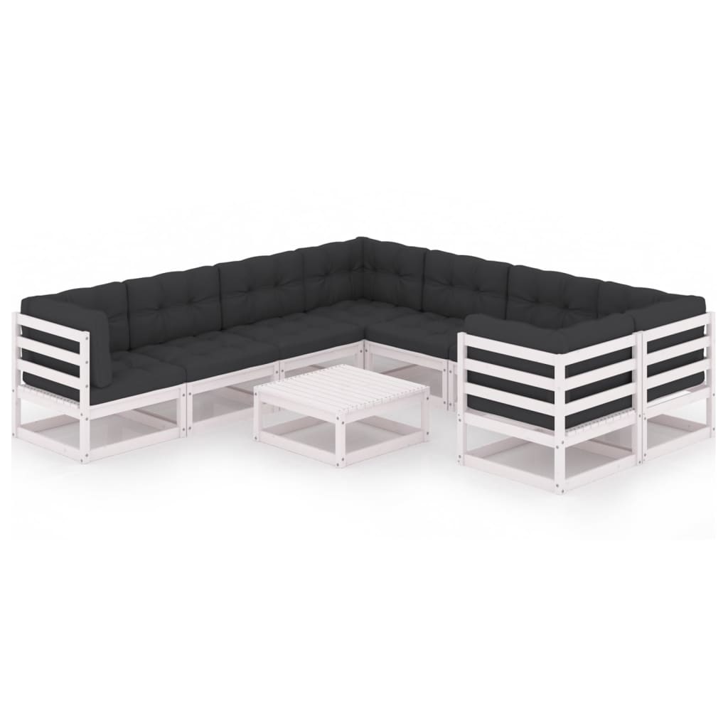 Set mobilier de gradina cu 4 canapele de colt, 4 canapele de mijloc cu perne si 1 masa vidaXL, Lemn, Alb/Antracit