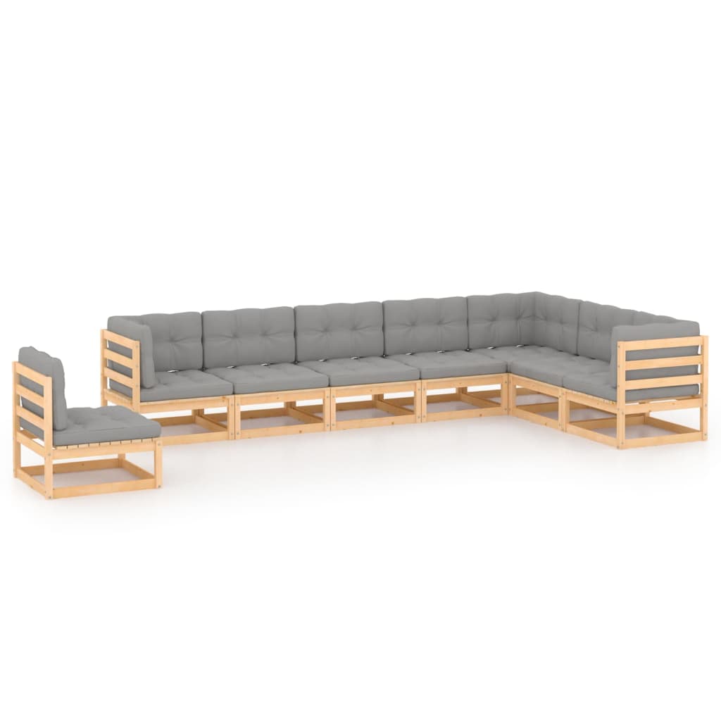 Set mobilier de gradina cu 5 canapele de mijloc si 3 de colt cu perne vidaXL, Lemn, Maro/Gri deschis