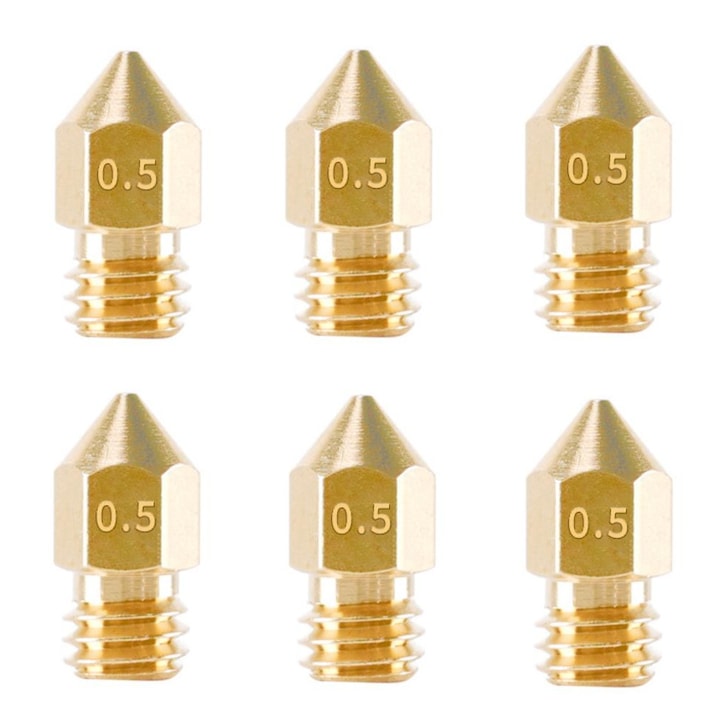 Комплект дюзи за 3D принтер, 6 броя, 0.5 мм, MK8, Златист