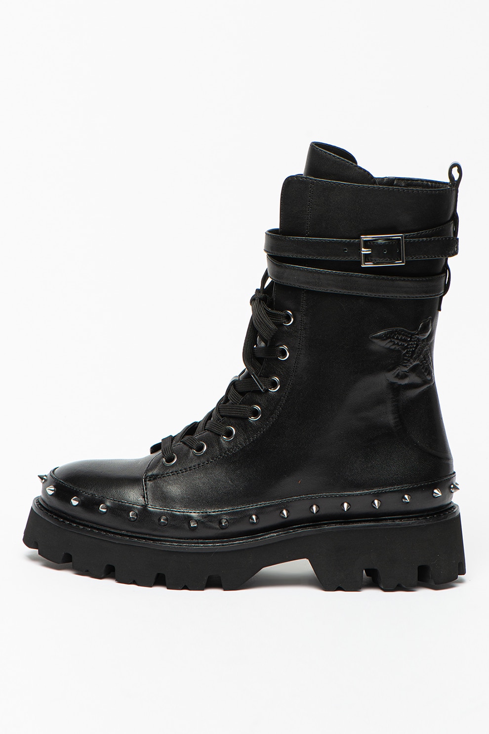 Pinko, Bocanci de piele cu detaliu stantat, Negru, 36