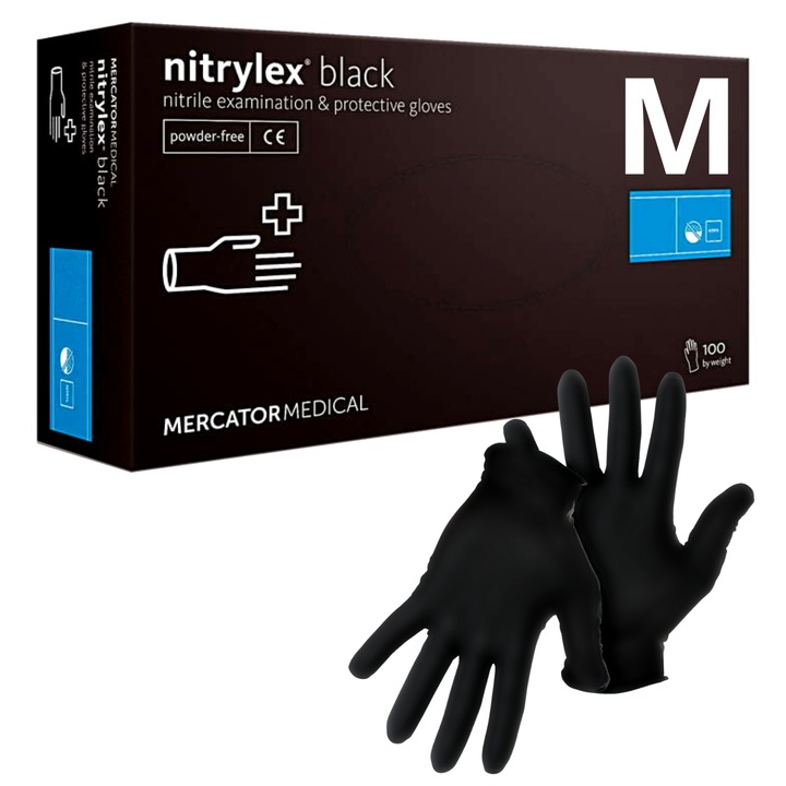 Manusi de Unica Folosinta, Nitril Negru, Nepudrate, Marimea M, Cutie 100 bucati