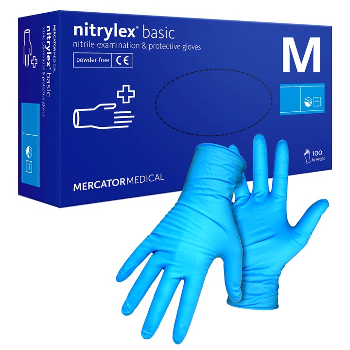 Manusi de Unica Folosinta Albastre, Nitril, Nepudrate, Marimea M, Cutie 100 bucati
