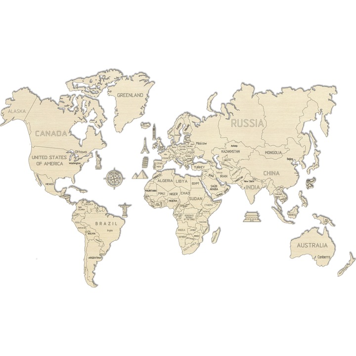 3D пъзел Wooden City - Карта на света XL