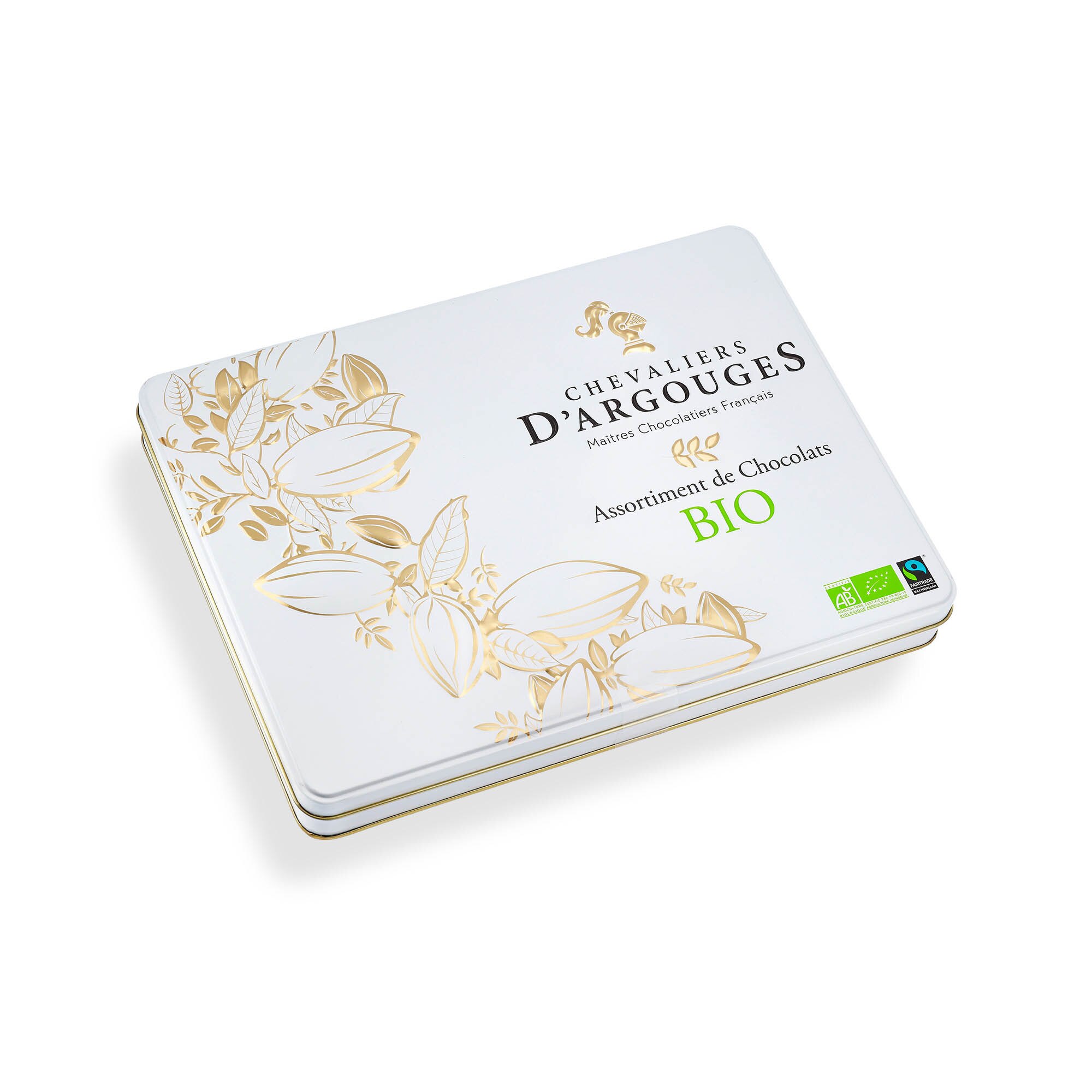 Bomboane de ciocolata BIO in cutie metalica, Chevaliers d'Argouges, 300gr