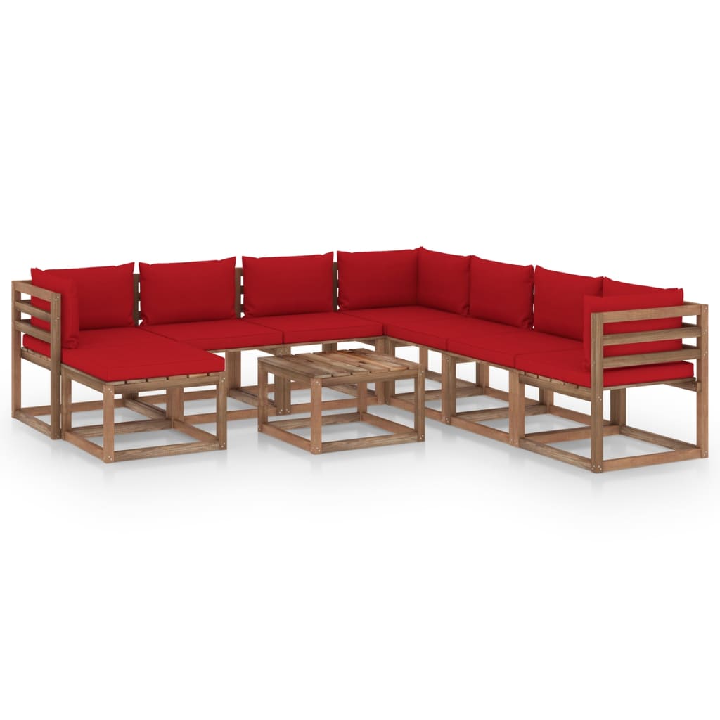 Set mobilier de gradina cu perne rosii, 9 piese