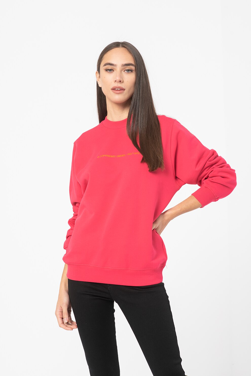 Diesel, Bluza sport de bumbac cu logo, Roz aprins