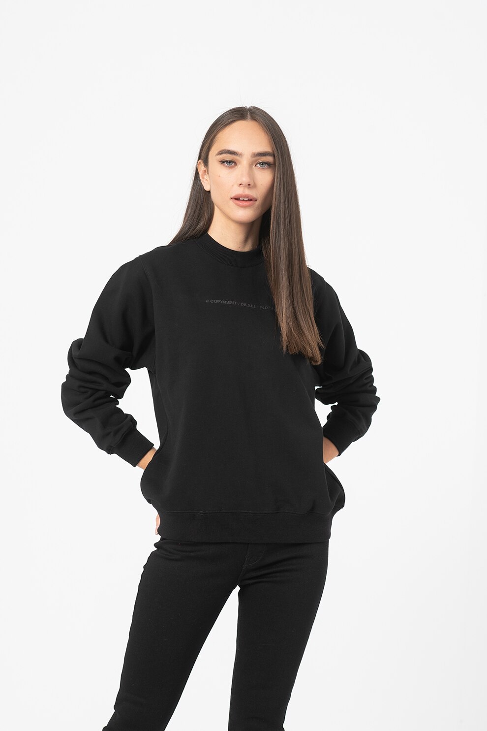 Diesel, Bluza sport de bumbac cu logo, Negru