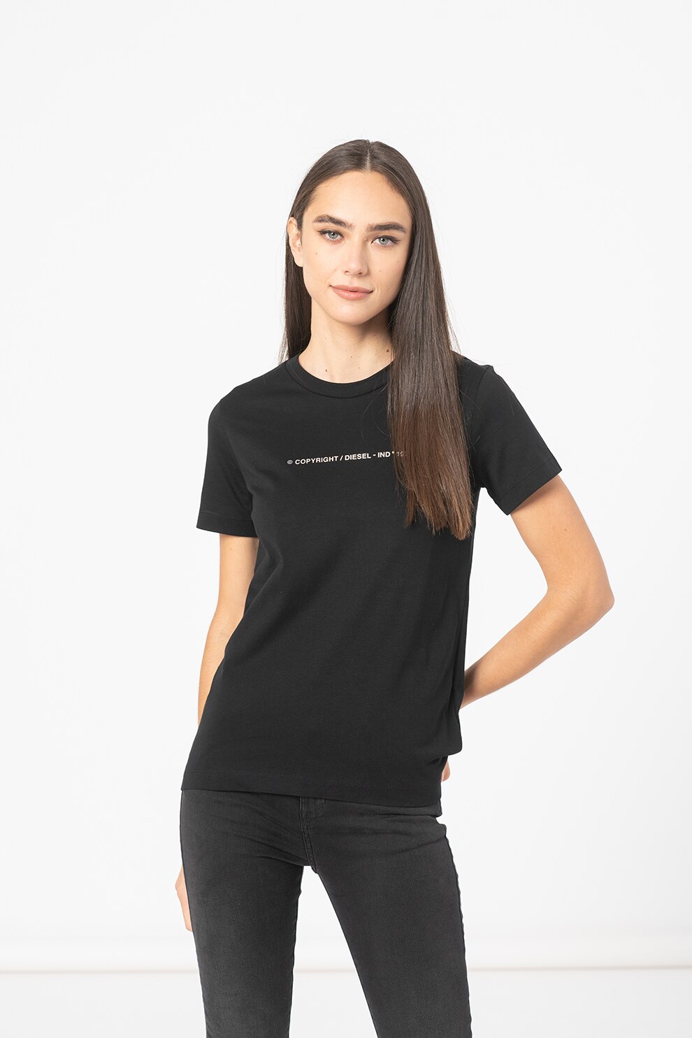 Diesel, Tricou de bumbac cu logo Sily, Negru