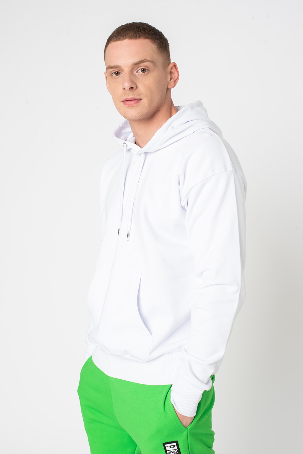 Diesel, Hanorac cu snur si buzunar kangaroo, Alb