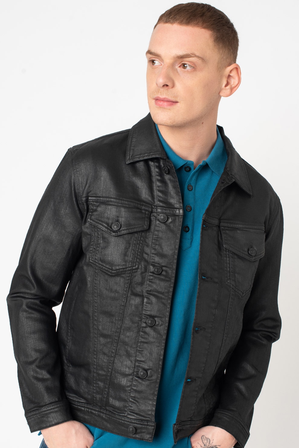 Diesel, Jacheta de denim cu buzunare cu clapa pe piept Nhill, Negru