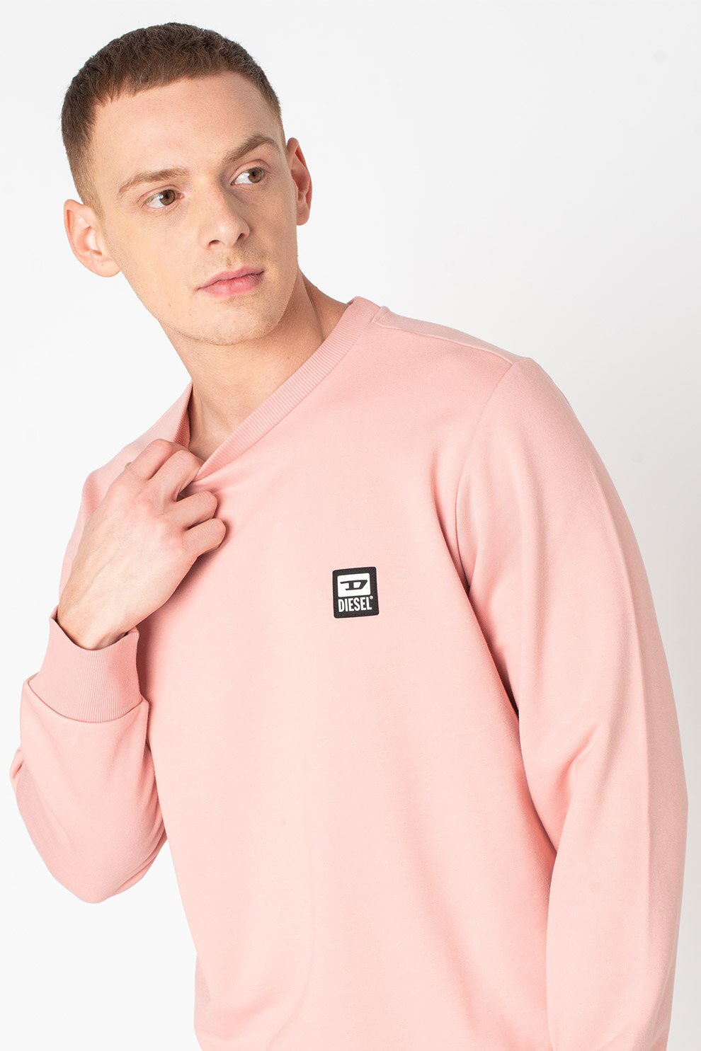 Diesel, Bluza sport cu decolteu la baza gatului si logo S-Girk, Roz prafuit