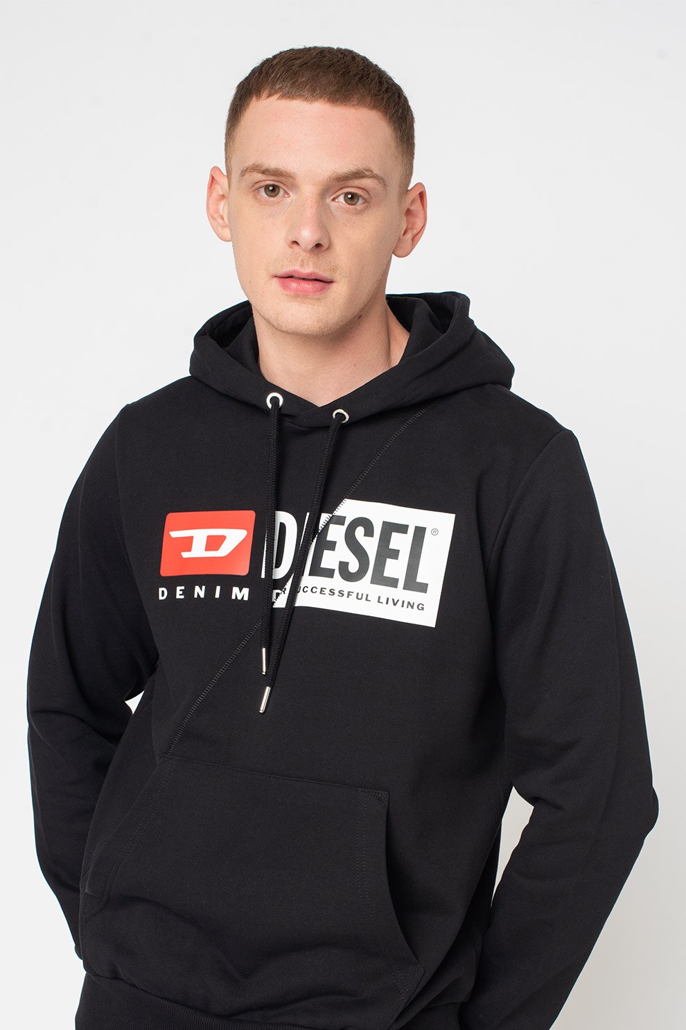 Diesel, Hanorac cu logo si snur S-Girk, Negru/Alb/Rosu