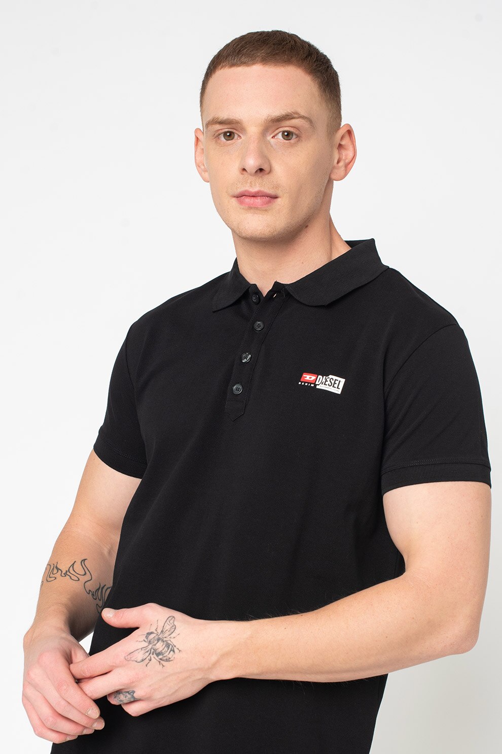 Diesel, Tricou polo din pique de bumbac T-Weet Split, Negru