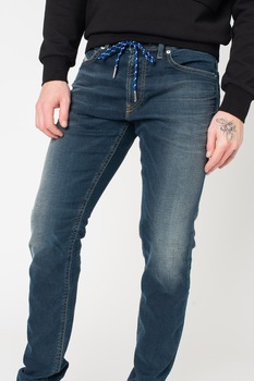 Diesel, Blugi slim fit cu aspect decolorat Thommer, Albastru inchis Diesel, Blugi slim fit cu aspect decolorat Thommer, Albastru inchis
