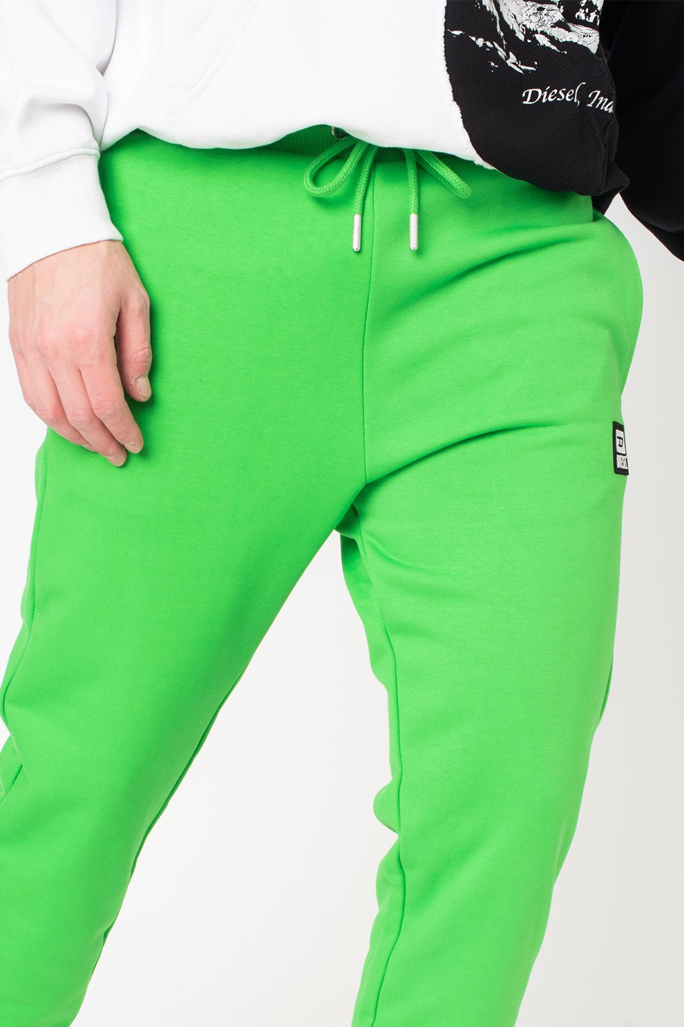 Diesel, Pantaloni sport conici cu snur de ajustare in talie P-Tar, Verde electric