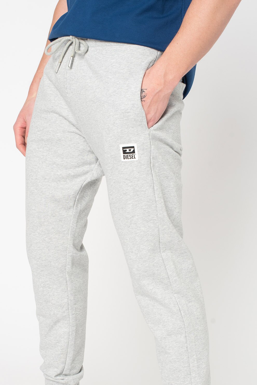 Diesel, Pantaloni sport conici cu snur de ajustare in talie P-Tar, Gri deschis melange