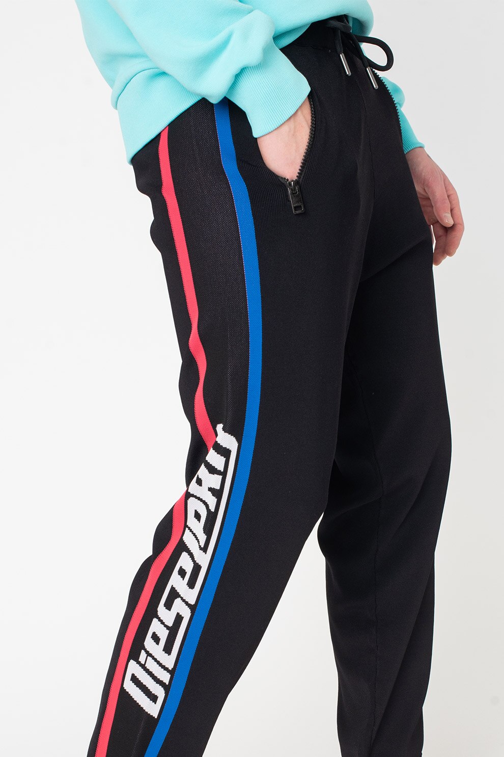 Diesel, Pantaloni sport cu benzi laterale contrastante Bana, Negru/Rosu/Albastru