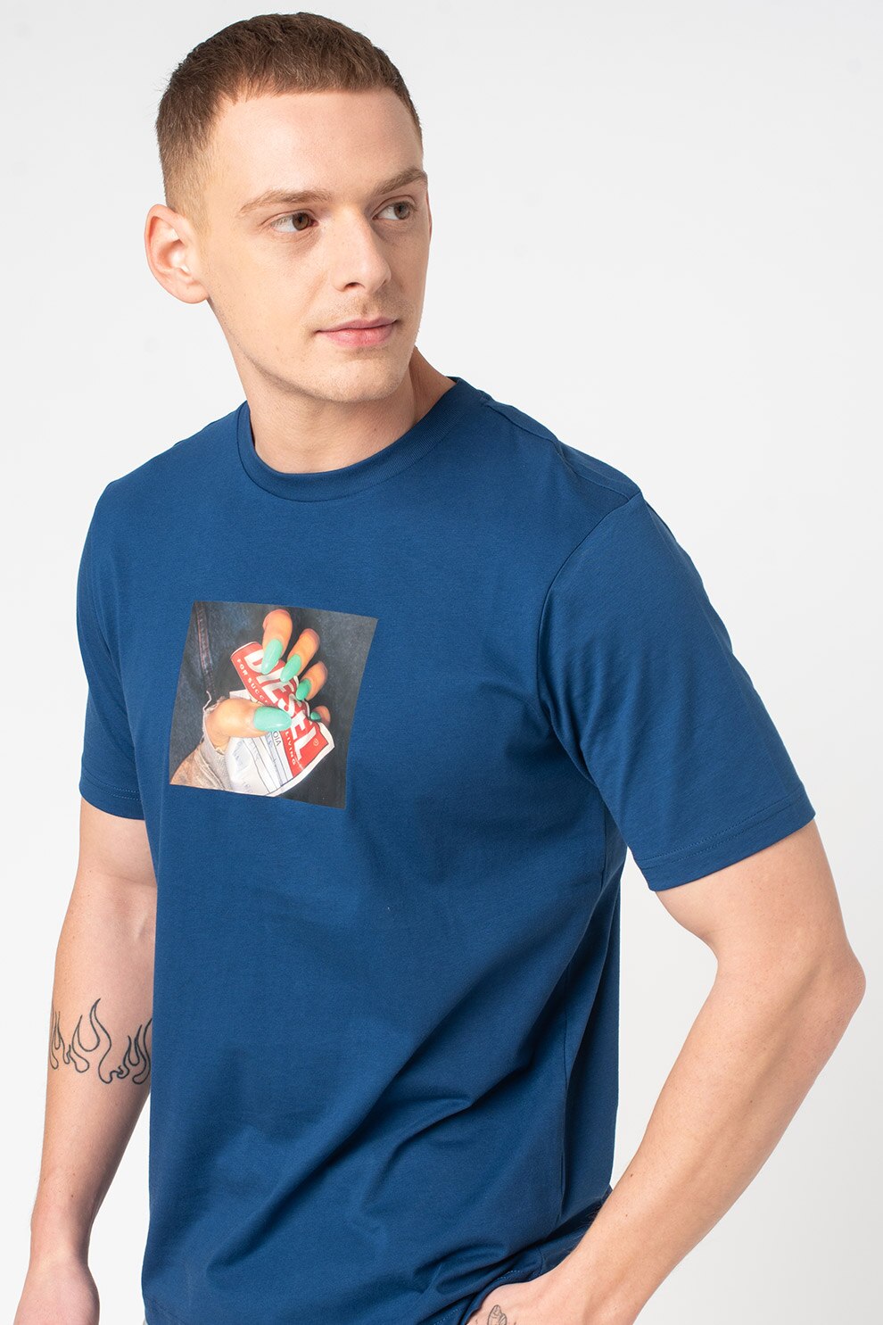 Diesel, Tricou cu imprimeu foto Just, Indigo