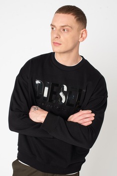 Diesel, Bluza sport cu aplicatie logo Mart, Negru Diesel, Bluza sport cu aplicatie logo Mart, Negru