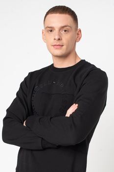 Diesel, Bluza sport cu logo Crew, Negru Diesel, Bluza sport cu logo Crew, Negru