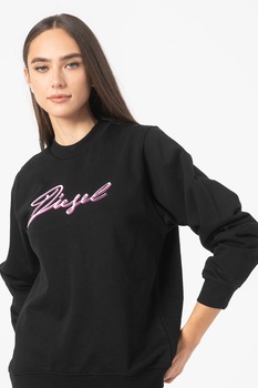 Diesel, Bluza sport cu decolteu la baza gatului si logo, Negru/Alb/Fucsia Diesel, Bluza sport cu decolteu la baza gatului si logo, Negru/Alb/Fucsia