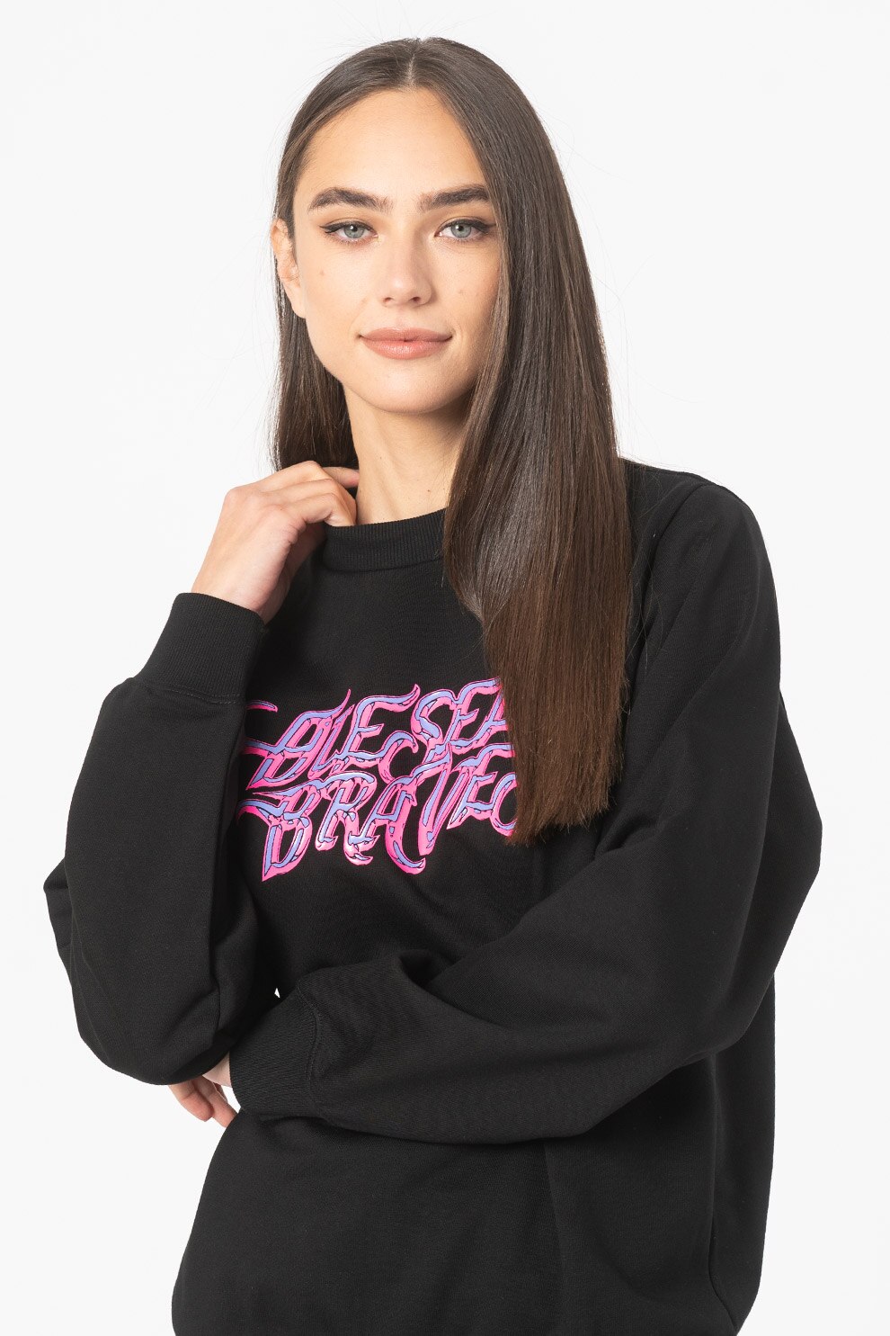 Diesel, Bluza sport cu logo Ang K16, Negru/Fucsia/Violet