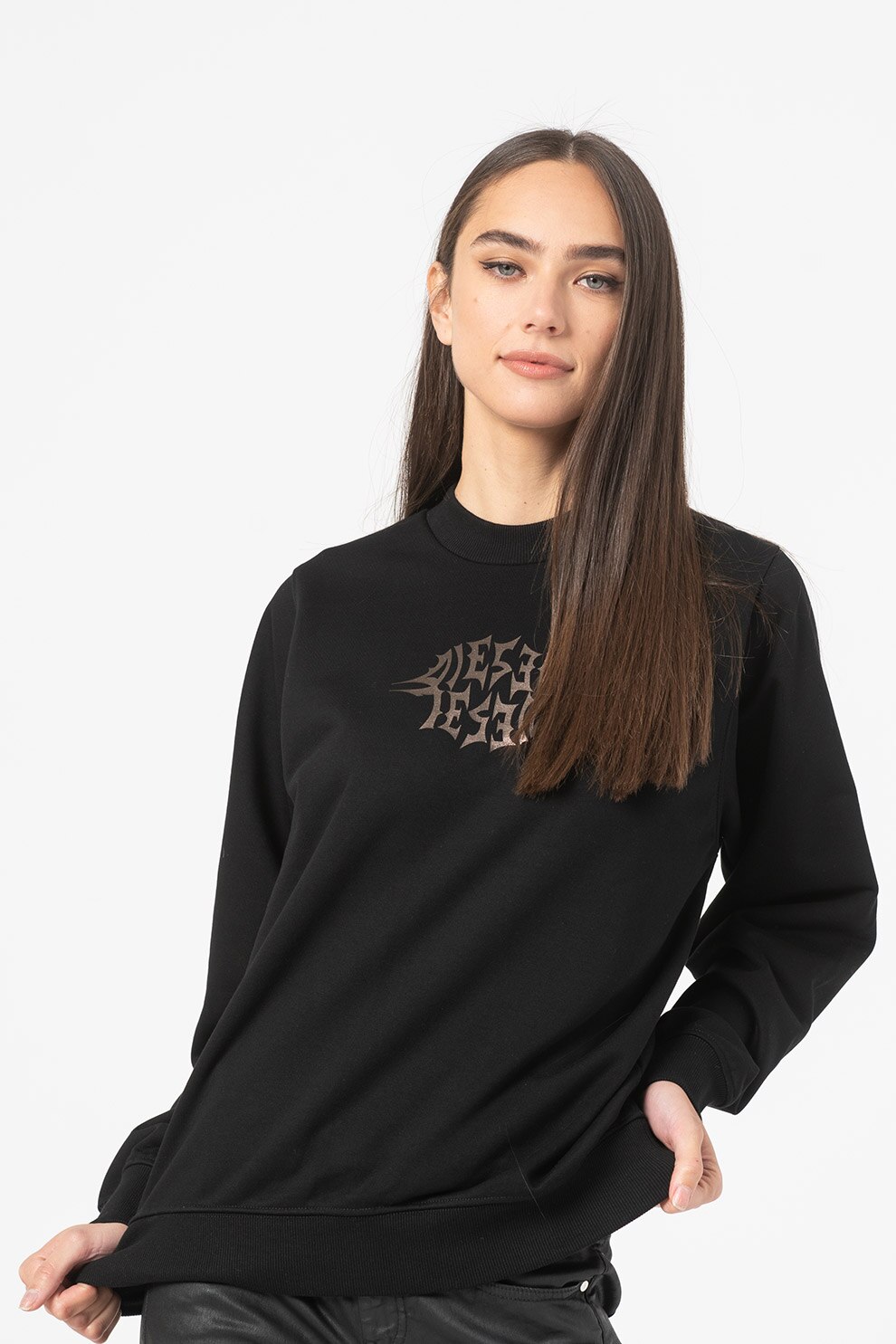 Diesel, Bluza sport cu logo Ang K17, Negru/Argintiu inchis