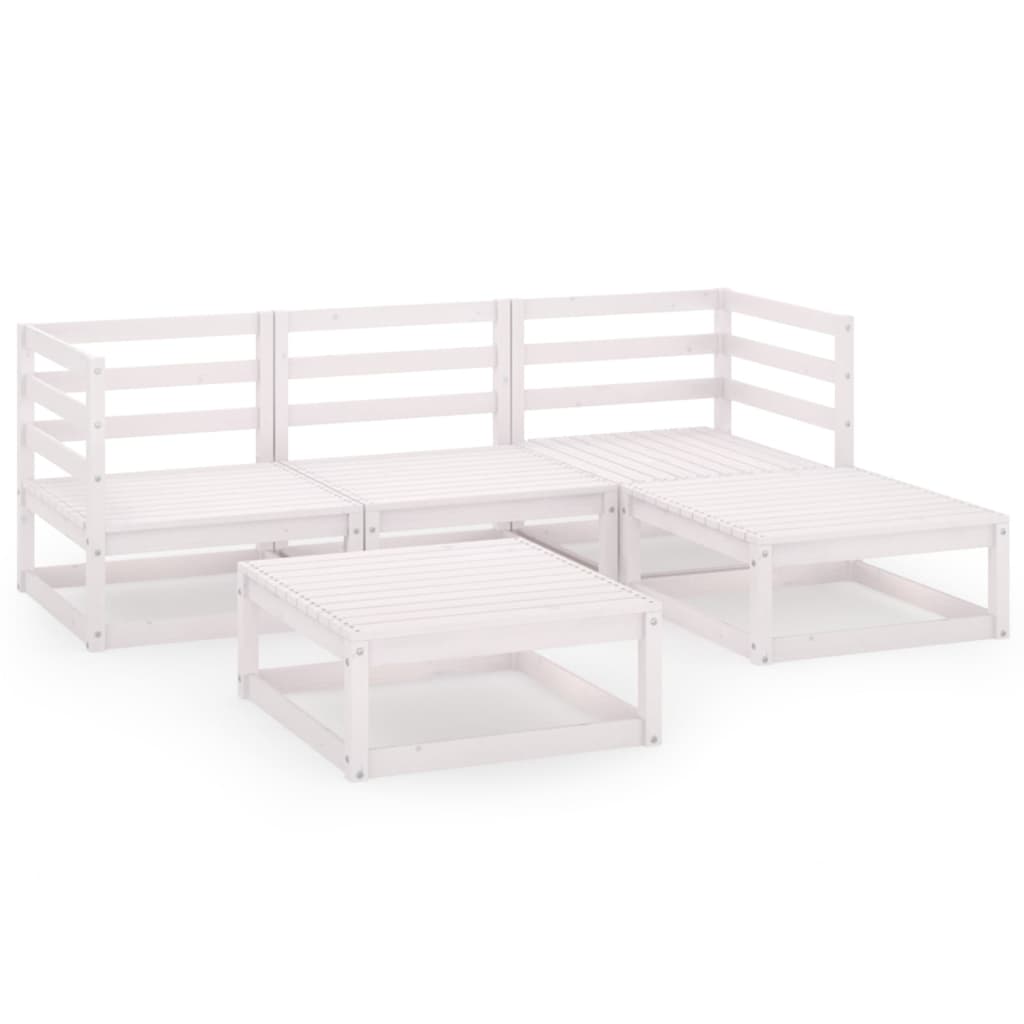 Set mobilier de gradina, 5 piese, alb, lemn masiv de pin