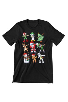 Tricou Femei de Craciun Funny, Dabbing group 2, regular fit, bumbac, Negru Tricou Femei de Craciun Funny, Dabbing group 2, regular fit, bumbac, Negru
