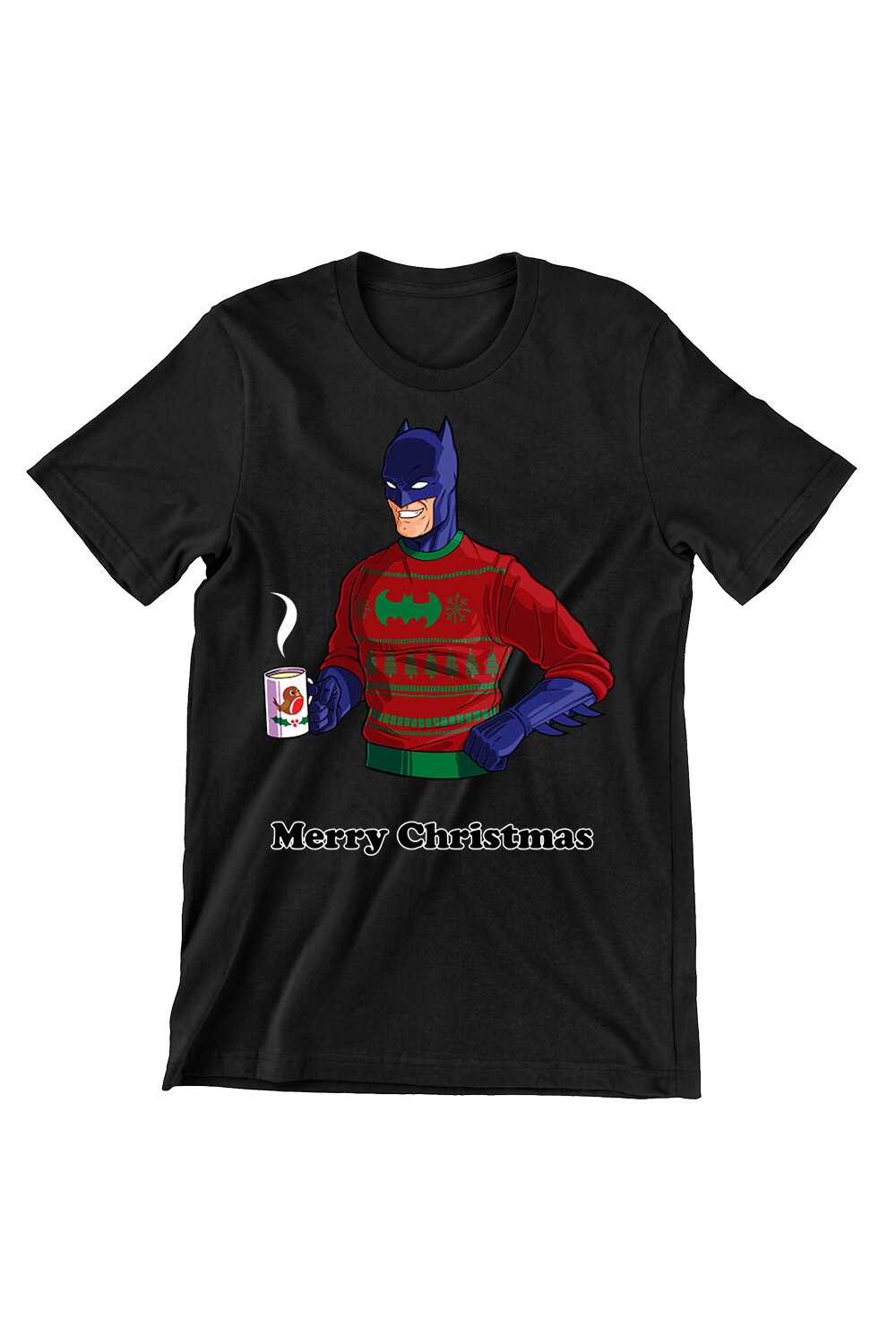 Tricou Barbati de Craciun Funny, Batman, regular fit, bumbac, Negru