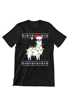 Tricou Femei de Craciun Funny, Alpaca Christmas, regular fit, bumbac, Negru Tricou Femei de Craciun Funny, Alpaca Christmas, regular fit, bumbac, Negru
