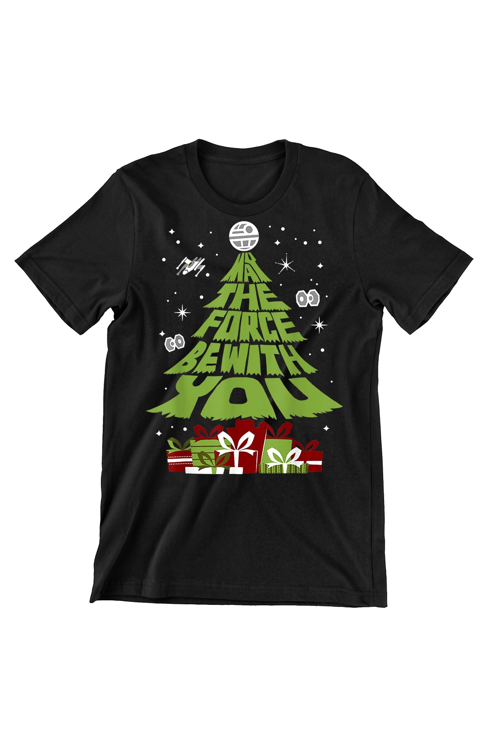 Tricou Barbati de Craciun Funny, Force be with you, regular fit, bumbac, Negru