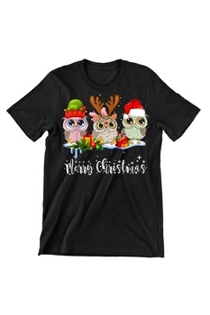 Tricou Femei de Craciun Funny, Cute Owl, regular fit, bumbac, Negru Tricou Femei de Craciun Funny, Cute Owl, regular fit, bumbac, Negru