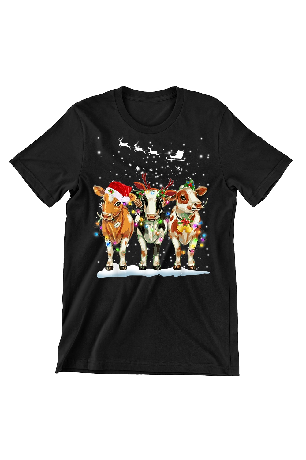 Tricou Barbati de Craciun Funny, Cow Reindeer, regular fit, bumbac, Negru
