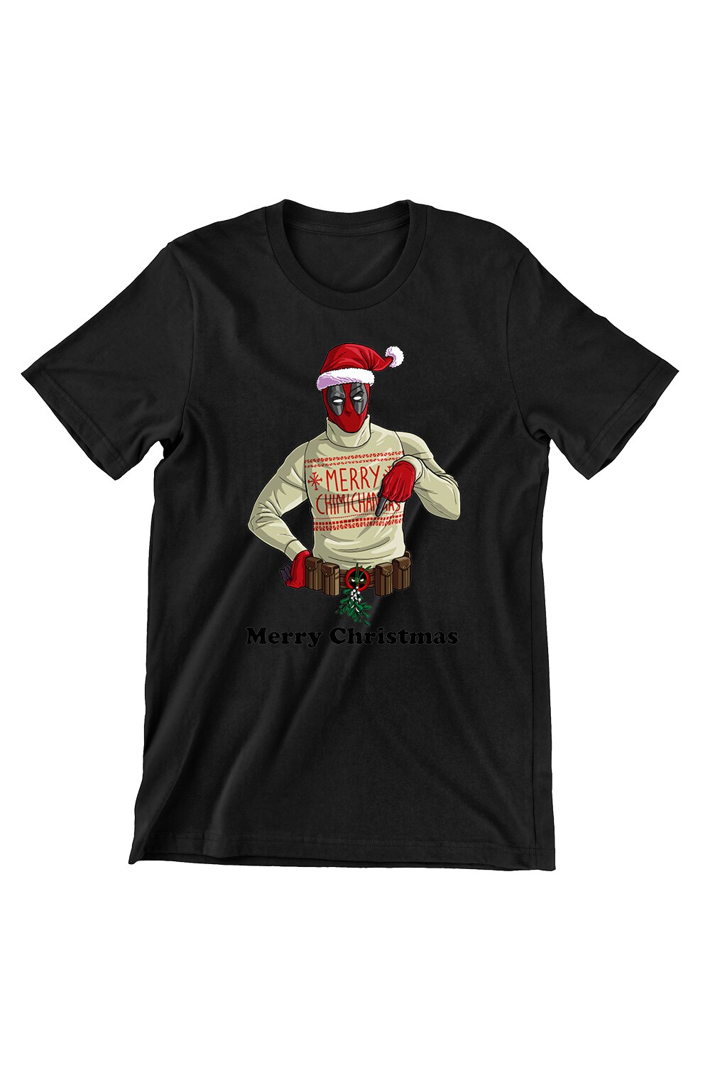 Tricou Barbati de Craciun Funny, Deadpool, regular fit, bumbac, Negru