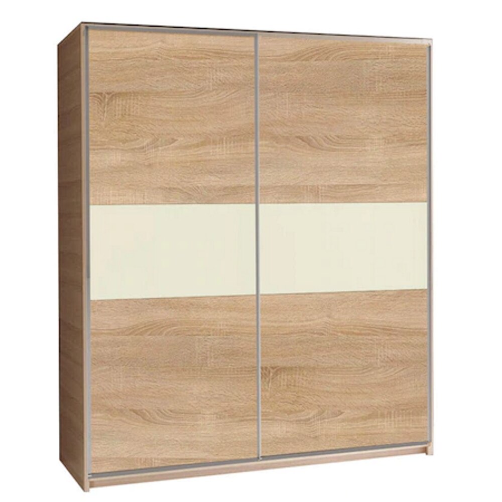 Dulap cu usi culisante, Sonoma + Crem, H220 x L150 x A60 cm, PAL 18 mm, sistem culisare Hafele