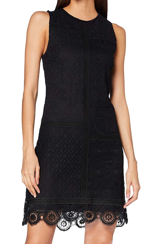 Rochie midi cu aplicatii dantela dama 'Madrid' Desigual, neagra, S