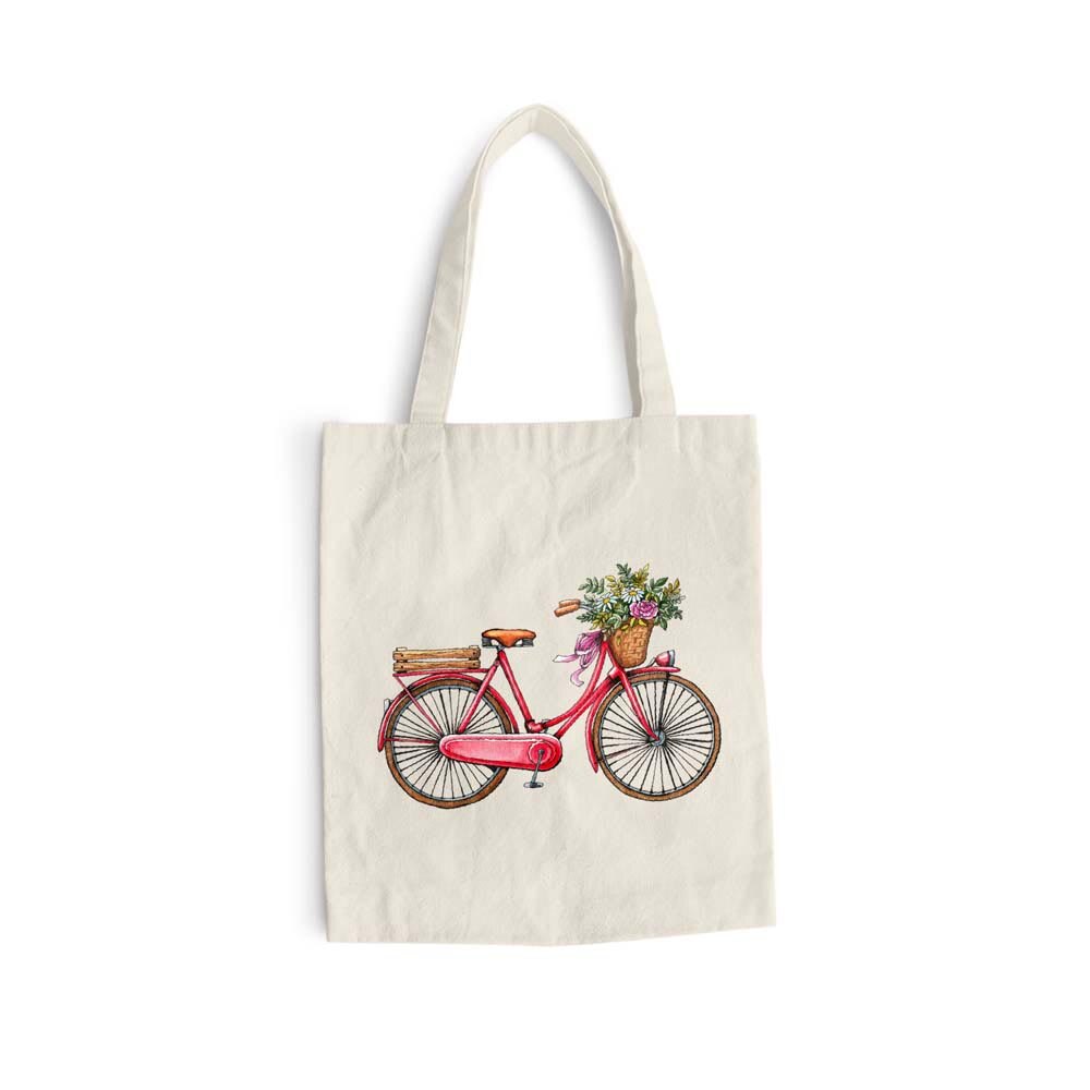 Sacosa bumbac pentru cumparaturi cu manere lungi, Flowers Collection, Bicycle Floral, VA2