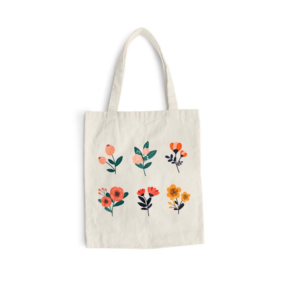 Sacosa bumbac pentru cumparaturi cu manere lungi, Flowers Collection, 6 Flowers, VA87