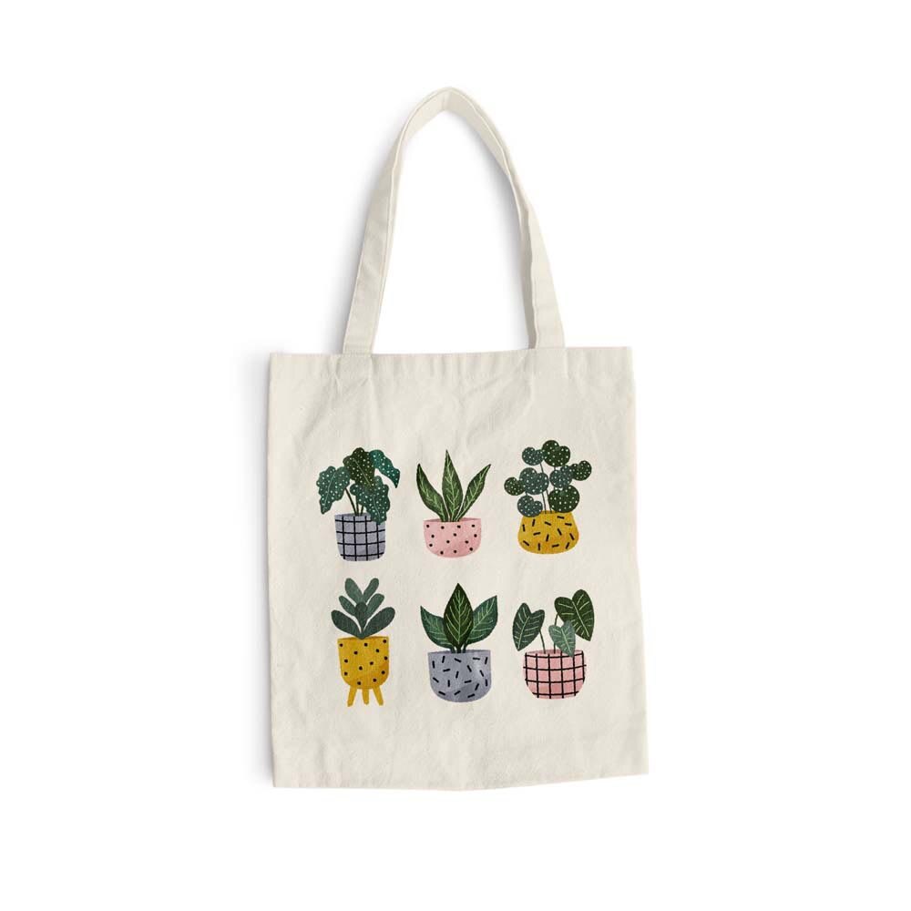Sacosa bumbac pentru cumparaturi cu manere lungi, Flowers Collection, Houseplants Decorative, VA47